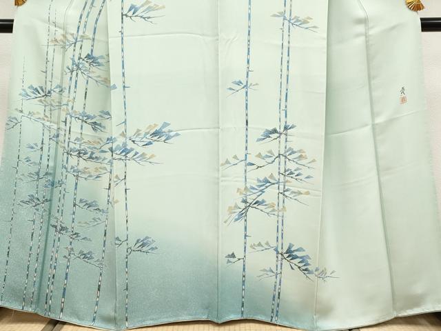 平和屋着物●極上 訪問着 友禅 作家物 枝松文 暈し染め 柳鼠色地 逸品 未使用 CYAA4229s6