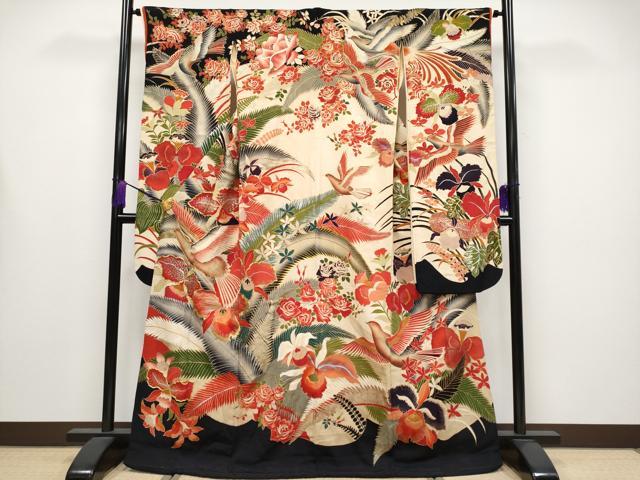 平和屋本店●極上 アンティーク 大正ロマン 振袖 駒刺繍 花鳥文 金銀彩 逸品 CYAA4233s6
