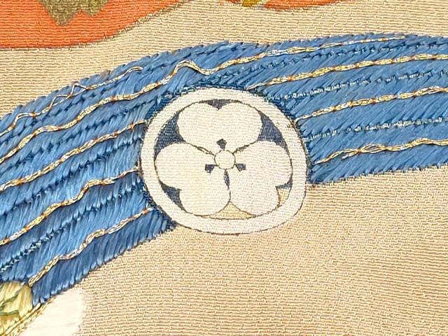 平和屋着物●極上 アンティーク 大正ロマン 振袖 雪輪双鶴花丸文 黒地 金彩 逸品 CYAA4234s6