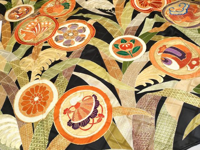 平和屋本店●極上 振袖 駒刺繍 吉祥花蝶丸文 黒地 金彩 逸品 CYAA4280s6