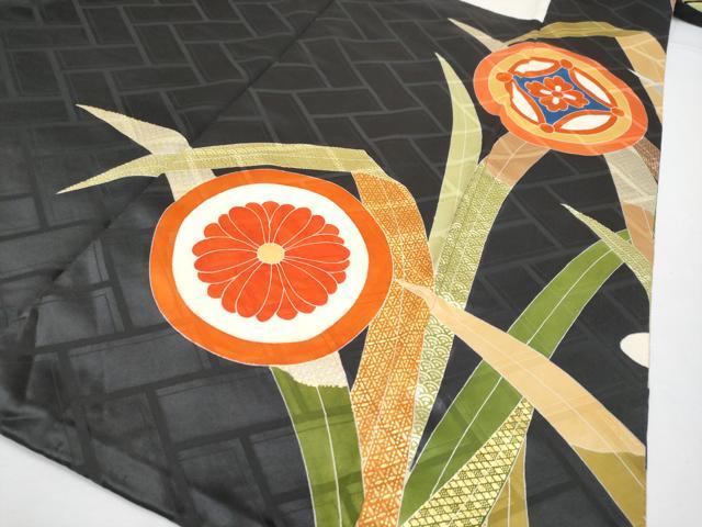 平和屋本店●極上 振袖 駒刺繍 吉祥花蝶丸文 黒地 金彩 逸品 CYAA4280s6