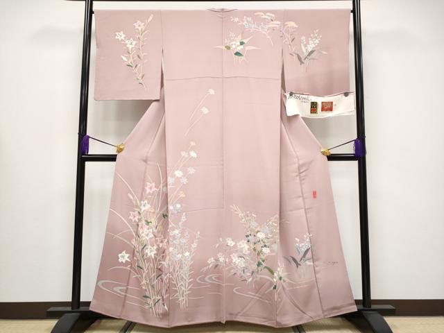 平和屋本店●極上 本加賀友禅作家 坂木末代 訪問着 草花文 暈し染め 珊瑚色地 証紙付き 逸品 CYAA4281s6