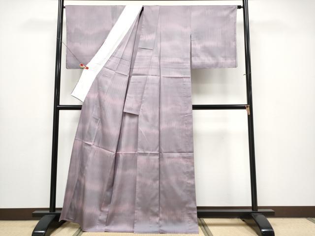 平和屋着物▽極上 能州織 絲芸苑謹製 紬 単衣 ホウオウ 灰紫色 証紙付き 逸品 未使用 CYAA4316s6