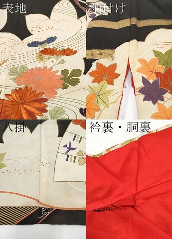 平和屋着物●極上 アンティーク 大正ロマン 振袖 駒刺繍 御所車枝花文 金彩 逸品 CYAA4332s6