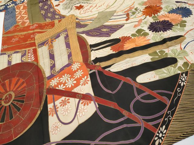平和屋着物●極上 アンティーク 大正ロマン 振袖 駒刺繍 御所車枝花文 金彩 逸品 CYAA4332s6