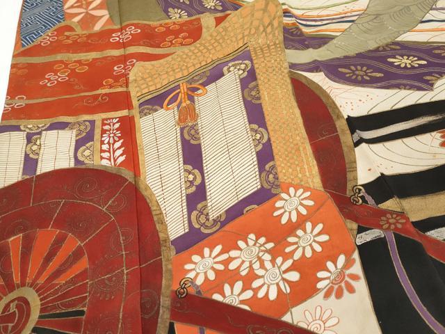 平和屋着物●極上 アンティーク 大正ロマン 振袖 駒刺繍 御所車枝花文 金彩 逸品 CYAA4332s6
