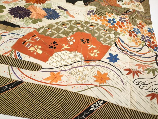 平和屋着物●極上 アンティーク 大正ロマン 振袖 駒刺繍 御所車枝花文 金彩 逸品 CYAA4332s6
