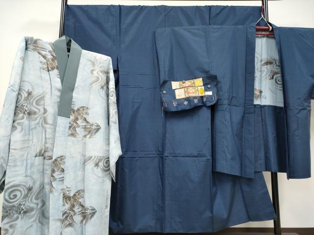 平和屋着物●極上 男性 本場大島紬 アンサンブル・長襦袢セット 証紙付き 逸品 CYAA4338s6