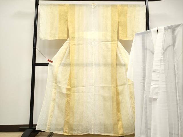平和屋本店*極上 夏物 本場小千谷ちぢみ・長襦袢セット 縞 麻 やまと誂製 逸品 CYAA4339s6