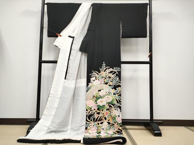 平和屋本店●極上 本加賀友禅作家 東藤岳 お引きずり・お引き摺り・色留袖 草花文 黒地 逸品 CYAA4359s6
