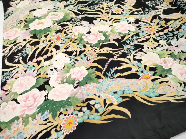 平和屋本店●極上 本加賀友禅作家 東藤岳 お引きずり・お引き摺り・色留袖 草花文 黒地 逸品 CYAA4359s6