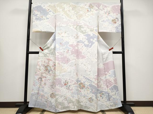 平和屋本店●極上 訪問着 駒刺繍 雪輪枝花文 暈し染め 逸品 CYAA5067s6