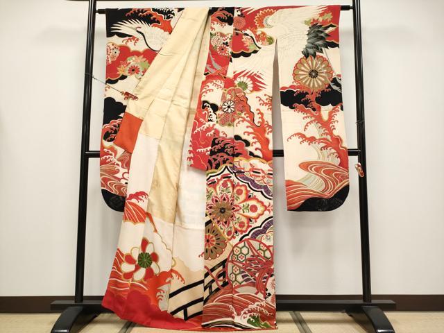 平和屋本店●極上 アンティーク 大正ロマン 振袖 鼓飛鶴舞花文 金彩 逸品 CYAA4391s6