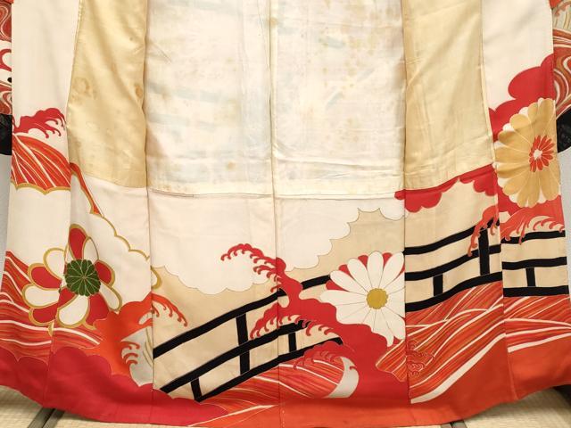 平和屋本店●極上 アンティーク 大正ロマン 振袖 鼓飛鶴舞花文 金彩 逸品 CYAA4391s6