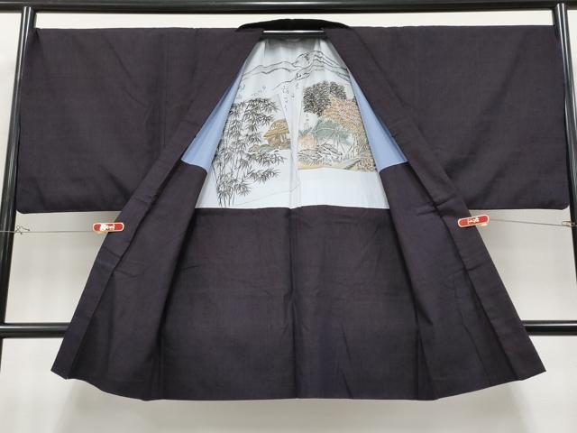 平和屋本店●極上 男性 本場結城紬 重要無形文化財 アンサンブル 色無地 黒紅色地 逸品 CYAA4395s6