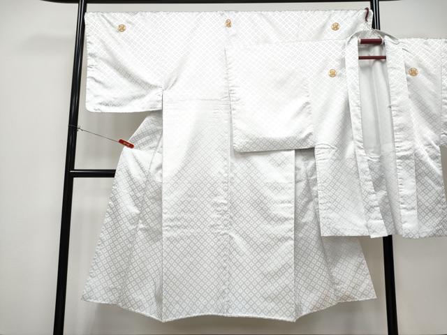 平和屋着物●極上 男性 紋付き・羽織セット 舞台衣装 白地 洗える着物 逸品 CYAA4397s6