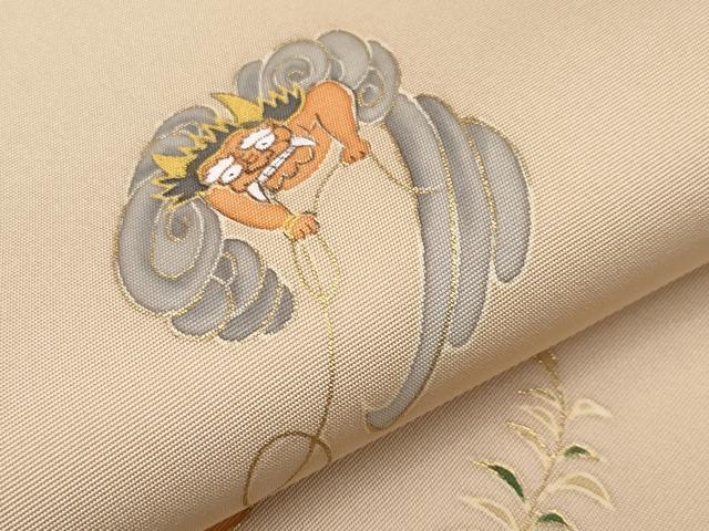 平和屋本店●極上 塩瀬 九寸名古屋帯 手描き 大津絵 金彩 白茶色地 逸品 未使用 CYAA4413s6
