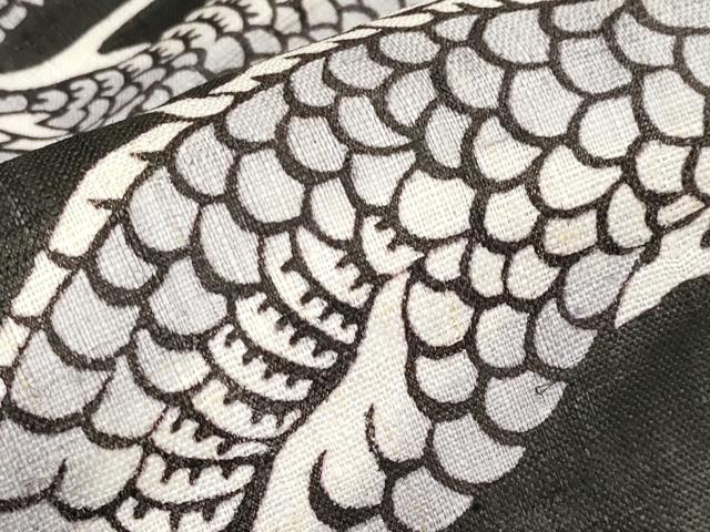 平和屋本店●極上 夏物 和染紅型 栗山紅型 栗山吉三郎 九寸名古屋帯 龍 黒緑色地 麻 逸品 新品 CYAA4418s6