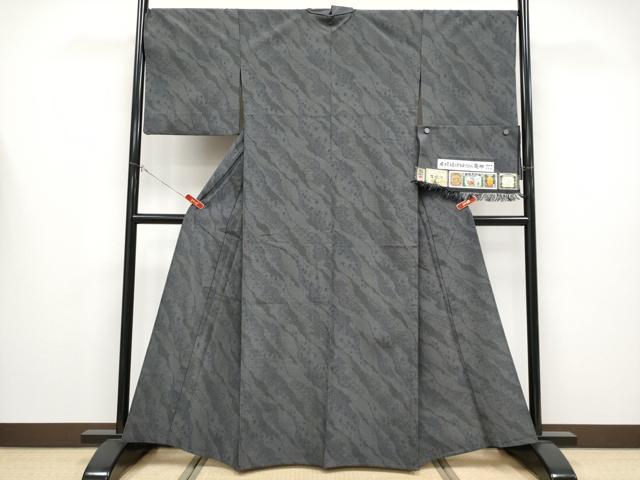 平和屋着物▽極上 本場塩沢絣136亀甲 本塩沢 やまだ織 単衣 草木染 くるみ 黒地 原沢キヨ作 証紙付き 逸品 CYAA4428s6