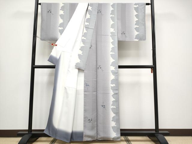 平和屋着物●極上 小紋 手描き 枝葉文 シルエット 暈し染め 逸品 未使用 CYAA4429s6