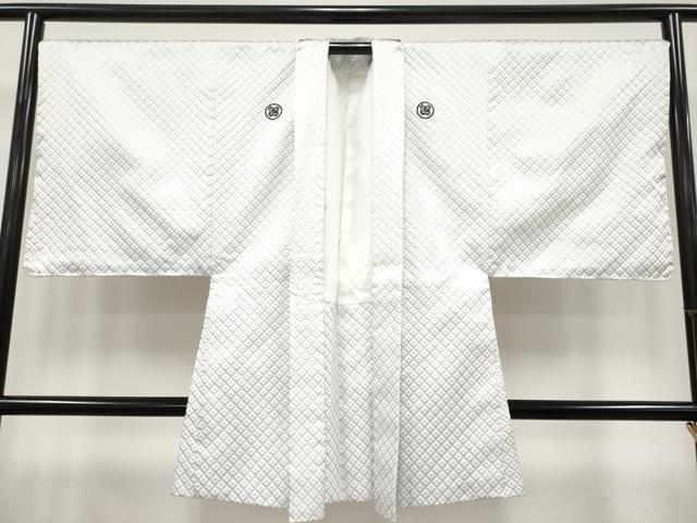 平和屋着物●極上 男性 紋付き・羽織・ファーセット 舞台衣装 白地 洗える着物 逸品 CYAA4446s6