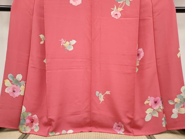 平和屋着物●極上 小紋 手描き 草花文 薔薇色地 逸品 CYAA4455s6