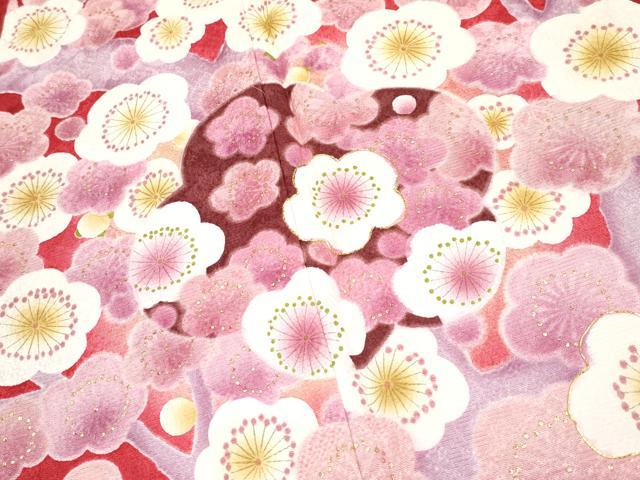 平和屋着物●極上 振袖 駒刺繍 枝桜文 暈し染め 金彩 茜色地 反端付き 逸品 CYAA4459s6