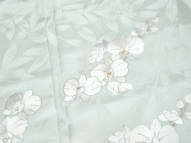 平和屋本店●極上 訪問着 総刺繍 胡蝶蘭 金糸 白緑色地 逸品 未使用 CYAA5052s6