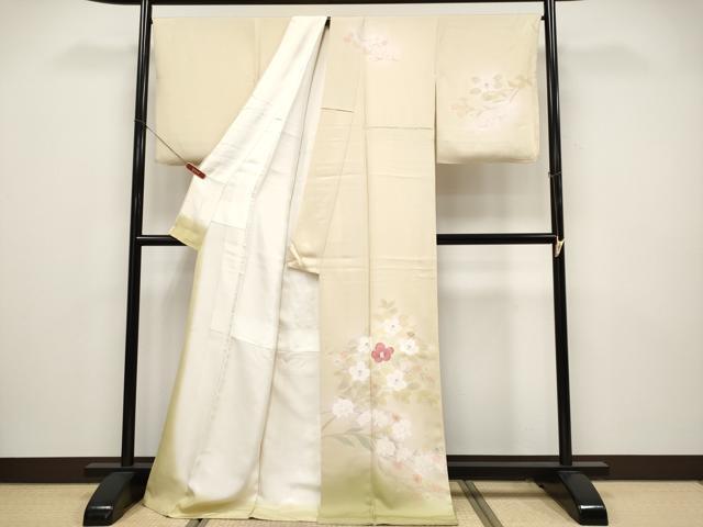 平和屋着物●極上 訪問着 作家物 手描き 刺繍 枝花文 暈し染め 金銀彩 蜂蜜色地 逸品 CYAA4497s6