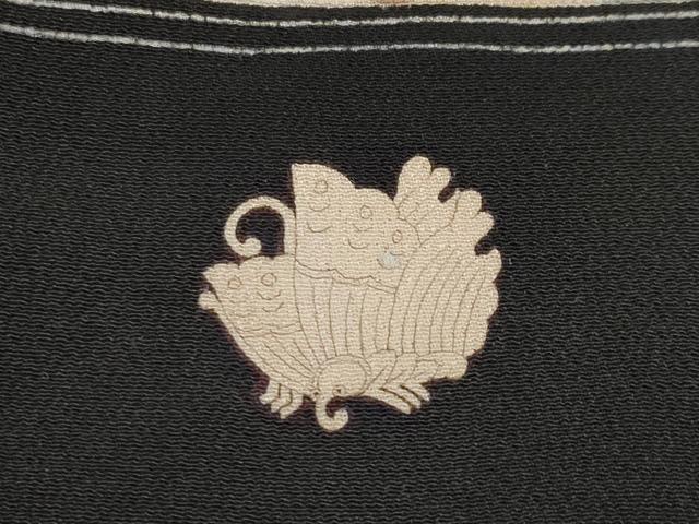 平和屋本店●極上 アンティーク 大正ロマン 振袖 駒刺繍 貝桶草花文 黒地 金彩 逸品 CYAA4514s6
