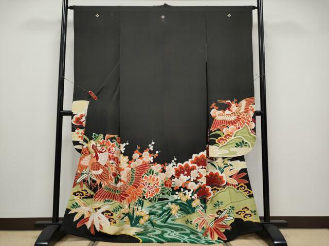 平和屋本店●極上 アンティーク 大正ロマン 振袖 松竹梅群鶴文 黒地 金彩 逸品 CYAA4515s6