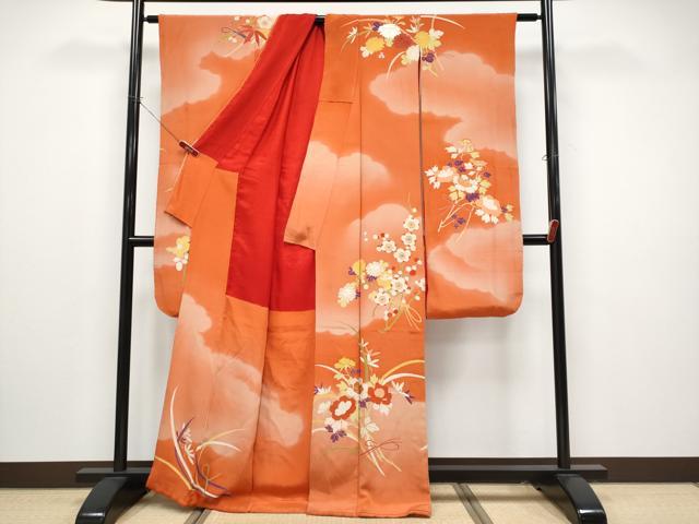 平和屋本店●極上 アンティーク 大正ロマン 中国三大刺繍 相良刺繍 振袖 雲取り枝花文 金彩 丹色地 逸品 CYAA4516s6