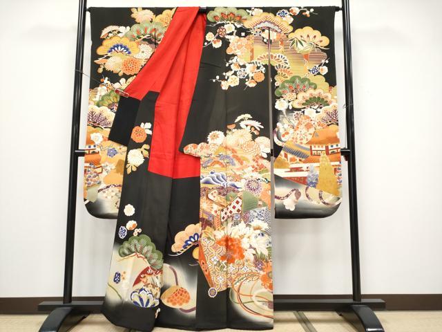 平和屋本店●極上 アンティーク 大正ロマン 振袖 駒刺繍 御所車吉祥花文 暈し染め 金彩 逸品 CYAA4519