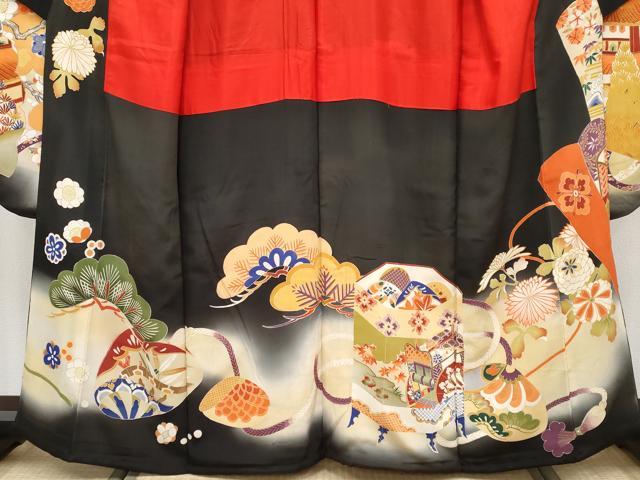 平和屋本店●極上 アンティーク 大正ロマン 振袖 駒刺繍 御所車吉祥花文 暈し染め 金彩 逸品 CYAA4519