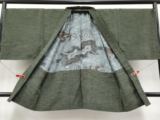 平和屋着物●極上 男性 紬 アンサンブル キングサイズ 色無地 藍媚茶色 逸品 未使用 CYAA4534s6