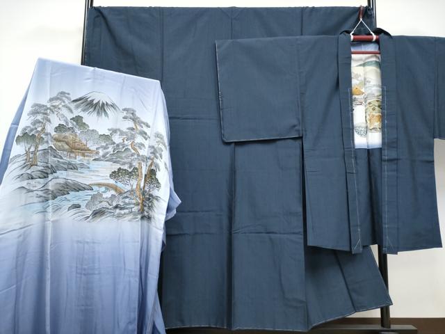 平和屋着物●極上 男性 紬 アンサンブル・長襦袢セット 縞 逸品 未使用 CYAA4540s6