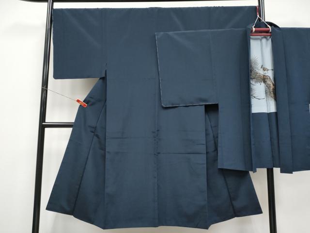 平和屋着物●極上 男性 色無地 アンサンブル 鬼しぼ縮緬 藍鉄色地 逸品 未使用 CYAA4542s6