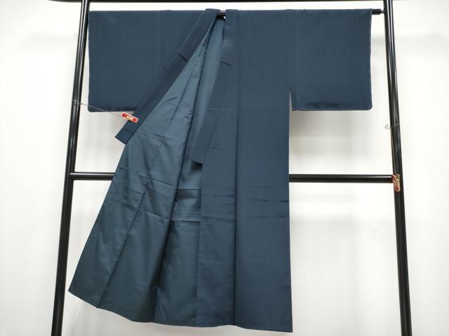 平和屋着物●極上 男性 色無地 アンサンブル 鬼しぼ縮緬 藍鉄色地 逸品 未使用 CYAA4542s6