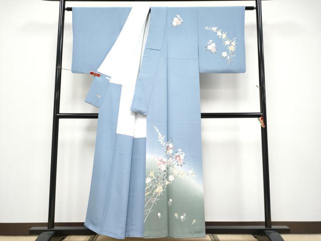 平和屋着物●極上 本加賀友禅作家 佐藤有季子 訪問着 枝花文 暈し染め 三越扱い 証紙付き 青藤色地 逸品 CYAA4551s6