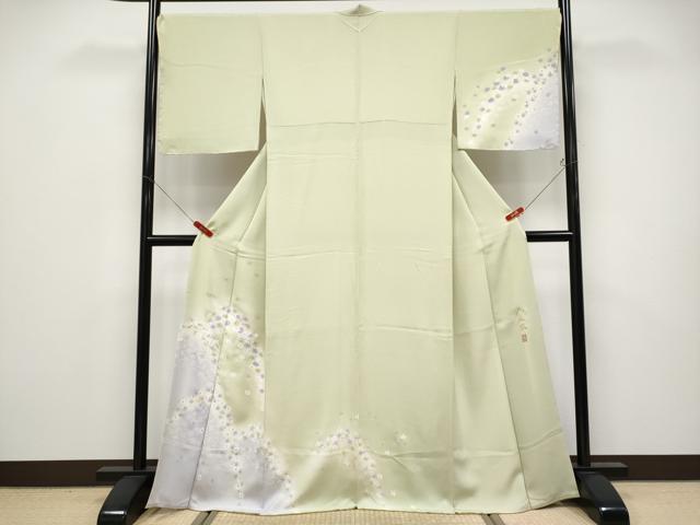 平和屋着物●極上 湘南友禅 内田芳光 訪問着 花煌路 暈し染め 金彩 若芽色地 逸品 未使用 CYAA4554s6