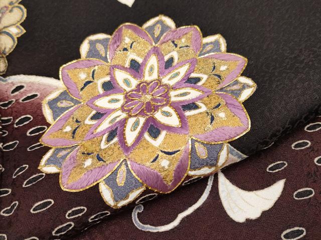 平和屋着物●極上 訪問着 刺繍 貝紫 駒刺繍 正倉院蔦の葉文 金彩 憲法国茶色地 さが美扱い 逸品 CYAA4557s6