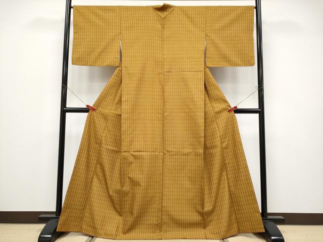 平和屋本店●極上 山下八百子 本場黄八丈 市松綾織 紬 逸品 CYAA5108s6