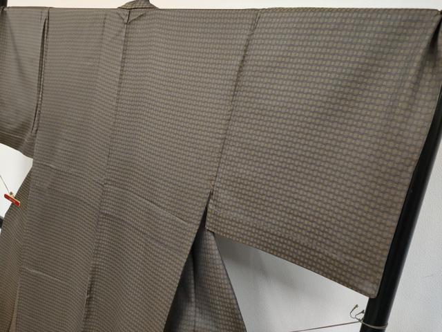 平和屋本店▽極上 男性 お召 単衣 キングサイズ 格子柄 反端付き 逸品 CYAA4570s6