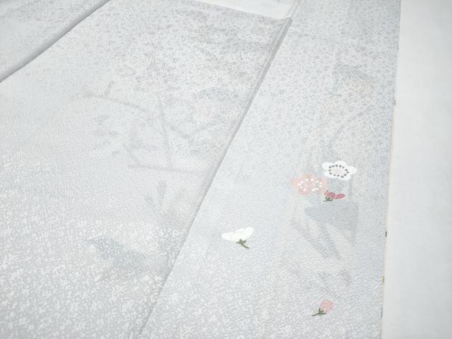 平和屋着物●極上 訪問着 友禅 作家物 枝花文 暈し染め 白梅鼠色地 逸品 CYAA4582s6