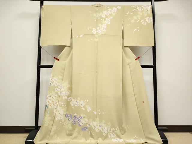 平和屋本店●極上 十日町友禅 女流作家 遠田藤舟 訪問着 胡蝶蘭 浅黄色地 逸品 CYAA4584s6