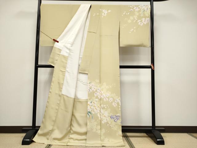 平和屋本店●極上 十日町友禅 女流作家 遠田藤舟 訪問着 胡蝶蘭 浅黄色地 逸品 CYAA4584s6