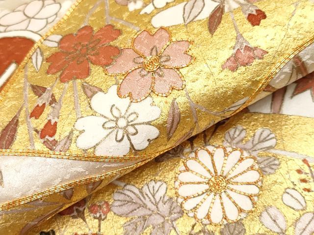 平和屋本店●極上 銀座きしや 訪問着 駒刺繍 扇面花文 暈し染め 金彩 水柿色地 逸品 CYAA4593s6