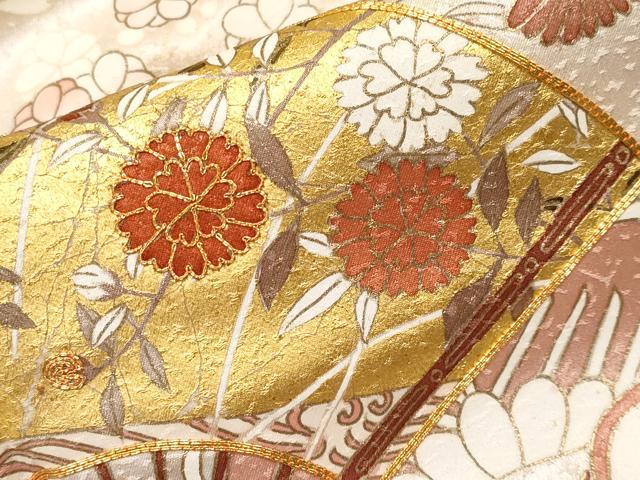 平和屋本店●極上 銀座きしや 訪問着 駒刺繍 扇面花文 暈し染め 金彩 水柿色地 逸品 CYAA4593s6
