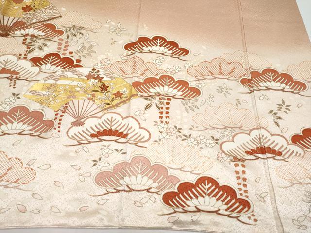 平和屋本店●極上 銀座きしや 訪問着 駒刺繍 扇面花文 暈し染め 金彩 水柿色地 逸品 CYAA4593s6