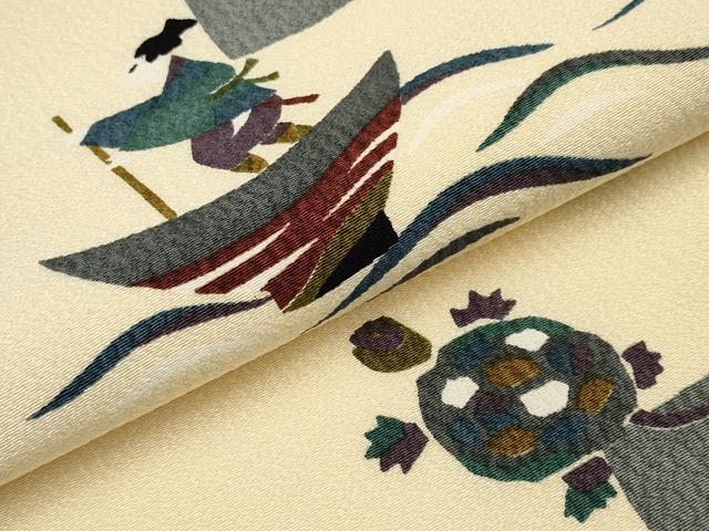 平和屋着物●極上 全通柄 九寸名古屋帯 日本昔話 浅黄色地 逸品 未使用 CYAA4612s6